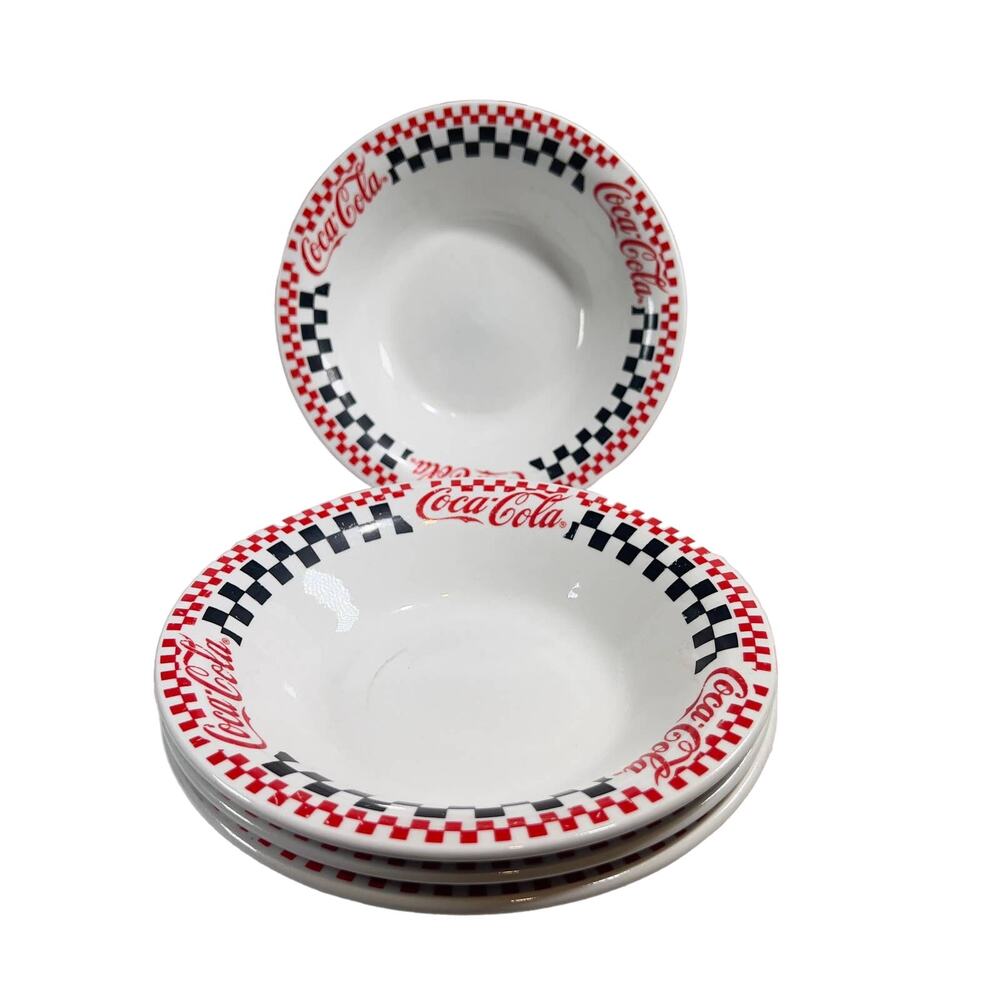Coca-Cola Gibson Set of Four (4) 8" Bowls 1996 Retro 50's Racing Red White Black